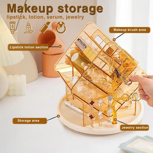 Vista 3 de Organizador de maquillaje giratorio de 360°, organización de maquillaje y almacenamiento de cuidado de la piel, almacenamiento para cosméticos