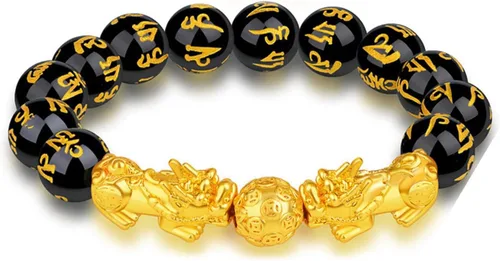 Vista 8 de Pulsera Feng Shui Pixiu de riqueza y suerte, pulseras Pi Xiu de buena suerte, pulsera de obsidiana negra Fengshui para hombres y mujeres, puede