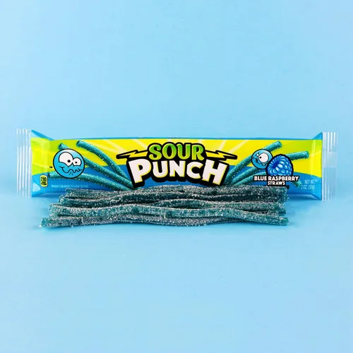Vista 7 de Sour Punch Pajitas, dulces masticables suaves con sabor agridulce, bandeja, frambuesa azul, 2 onzas (paquete de 24)