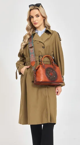 Vista 6 de Bolso de mano de cuero para mujer, bolso cruzado retro de Mandela