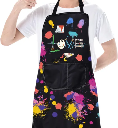Vista 4 de CMNIM Delantales de artista con bolsillos - Regalos para pintores y amantes de la pintura - Delantal de cocina