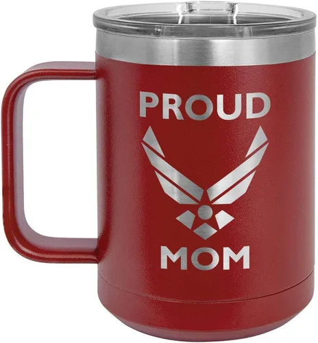 Vista 16 de PROUD AIR FORCE MOM BLACK Taza de café de 15 oz con tapa deslizante Taza de café de viaje aislada Ideas de regalo del día de la madre de hijo