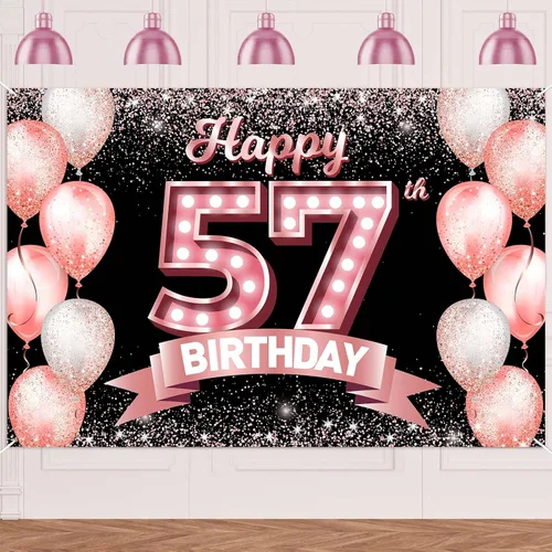 Vista 127 de Cartel de feliz cumpleaños décimo oro rosa, telón de fondo, saludos a 10 años, globos de confeti, decoración temática para niñas de 10 años