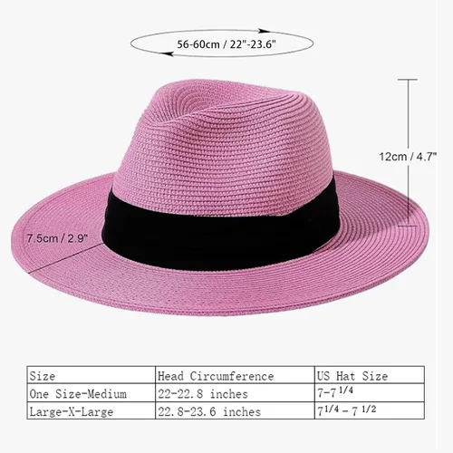 Vista 23 de Lanzom - Sombrero de paja playero para mujer, de ala ancha, plegable, estilo Fedora, UPF50+