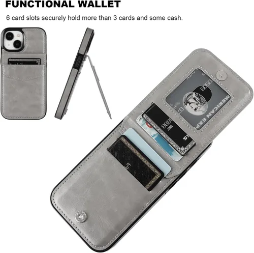 Vista 52 de KIHUWEY - Funda tipo cartera compatible con iPhone 15 con soporte para tarjetas de crédito, cierre magnético, soporte de cuero premium, cubierta