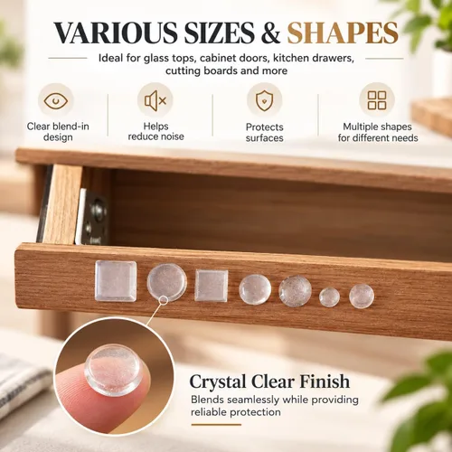 Vista 4 de 300 piezas de parachoques de goma transparente, almohadillas autoadhesivas de amortiguación de ruido para puertas de gabinetes, cajones, muebles