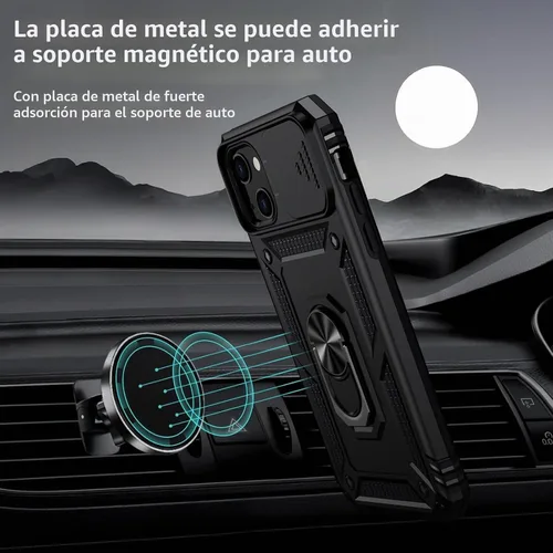 Vista 2 de Funda para iPhone 14 con cubierta para lente de cámara, protector de pantalla HD, protección contra caídas de grado militar de 10 pies, soporte