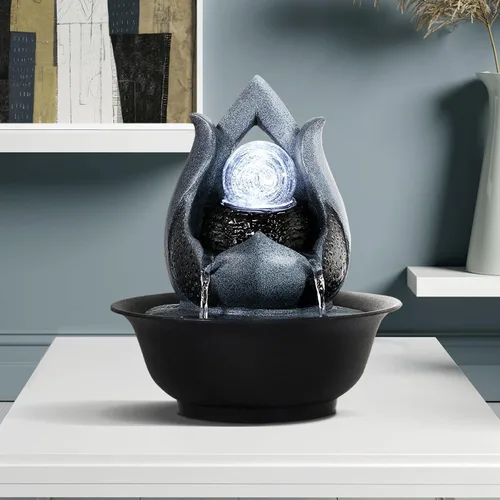 Vista 7 de WICHEMI - Fuentes de mesa de agua interior con bola rodante LED, fuente de agua Feng Shui Zen de meditación para escritorio, cascadas de agua