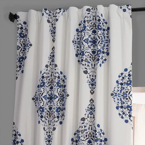 Vista 5 de HPD HALF PRICE DRAPES PRTW-BOD41-96 Kerala - Cortina opaca de algodón con estampado de hotel (1 panel), 50 x 96, color azul Kerala