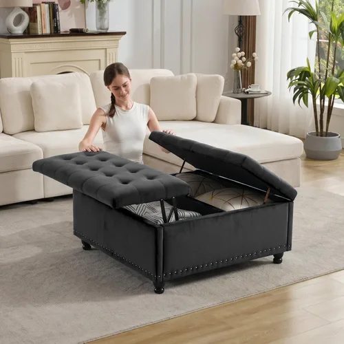 Vista 14 de Tbfit - Otomana cuadrada grande de 35.5 pulgadas con almacenamiento, parte Marrón