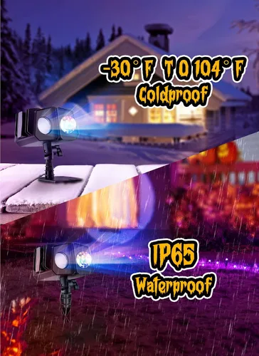 Vista 5 de Minetom Proyector de luces de Navidad de Halloween para exteriores, 26 efectos HD (ondas oceánicas 3D + patrones), impermeable, con temporizador