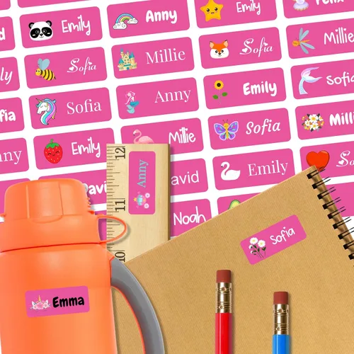 Vista 18 de 128 etiquetas adhesivas de nombre personalizadas para guardería, etiquetas de nombre impermeables personalizadas para niños, suministros escolares