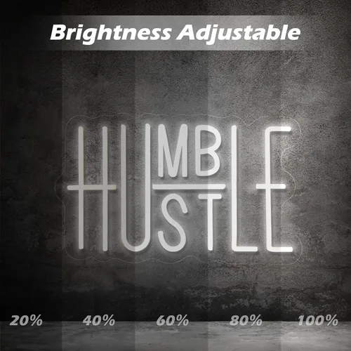 Vista 4 de Hustle - Letrero LED de neón para decoración de pared, luces LED de neón con palabras, decoración de fiestas, interruptor alimentado por USB, brillo