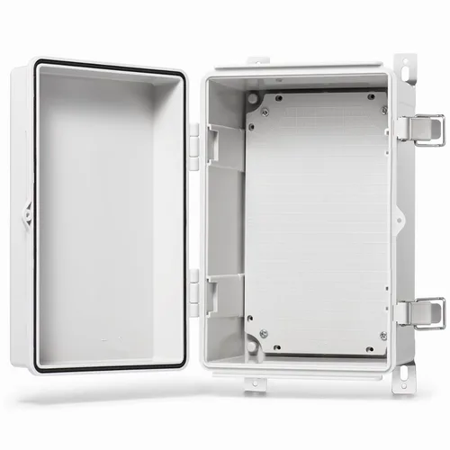 Vista 9 de QILIPSU - Caja de conexiones de acero inoxidable con tapa, bisagras y placa de montaje, universal, impermeable IP67, plástico ABS, gris, recinto