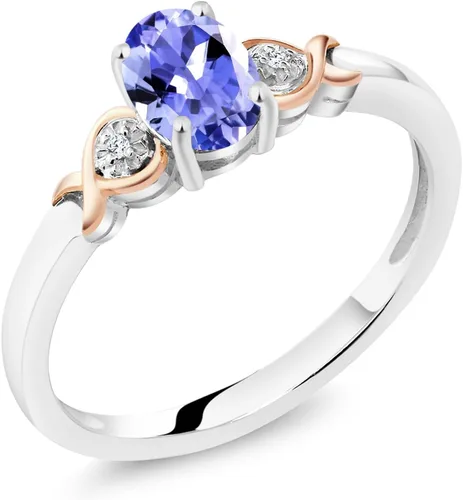 Vista 48 de Gem Stone King Anillo de compromiso de plata de ley 925 y oro rosa de 10 quilates, piedra preciosa ovalada de 0.276 x 0.197 in, con acento