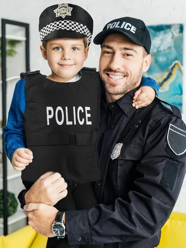 Vista 3 de Jeowoqao Conjunto de disfraces para niños, juego de rol, 11 piezas, traje de pirata, chef, trabajador de construcción, disfraz de policía para niños