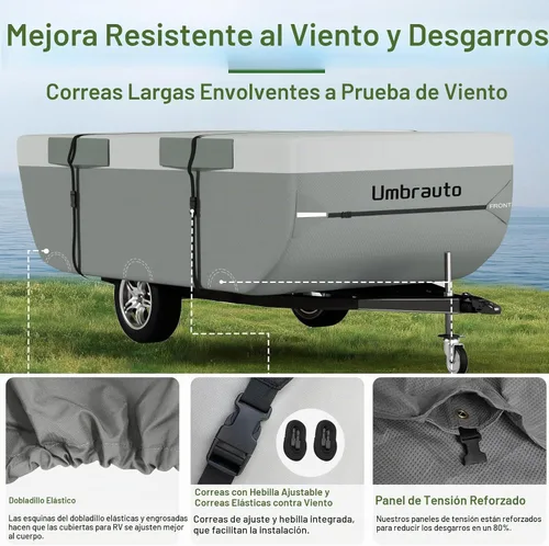 Vista 7 de Umbrauto - Cubierta para remolque de tienda de campaña 2022 mejorada de 6 capas superiores, impermeable, extragrueso, polipropileno, transpirable