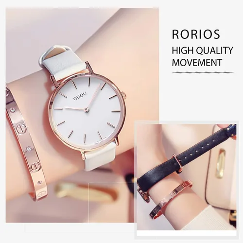 Vista 4 de RORIOS - Reloj de pulsera de piel con correa analógica de cuarzo para mujer, reloj clásico de estilo diario para amantes