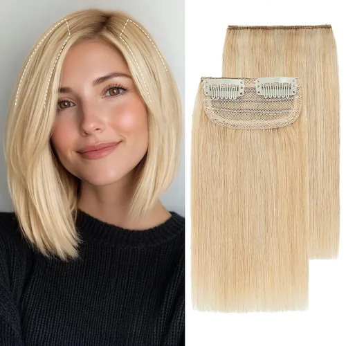 Vista 18 de S-noilite Extensiones de cabello corto con broches, 100% cabello humano real, 1 unidad, 2 clips, extensiones de cabello para mujer, añade volumen, 4