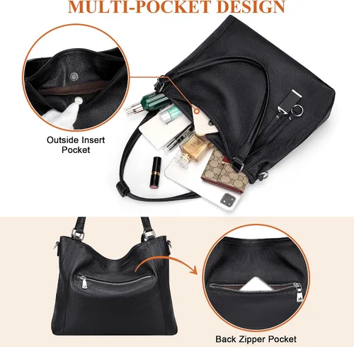 Vista 28 de Over Earth Genuine Leather Purses for Women Large Hobo Bags Lady Shoulder Handbags with Detachable Strap