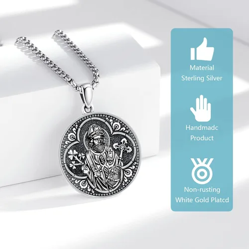 Vista 2 de Collar con colgante de San MiguelSan CristóperSan SebastiánGuadalupeÁngel de la GuardaSanta MuerteJudeJoseph para hombres y mujeres, plata de ley
