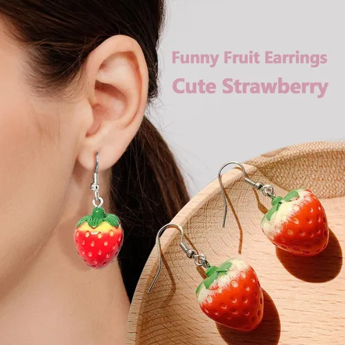 Vista 6 de 30-40 pares de aretes extraños, lindos y divertidos, con diseños de osos de gomita, patos, hongos, frutas y flores, para mujeres, aretes colgantes