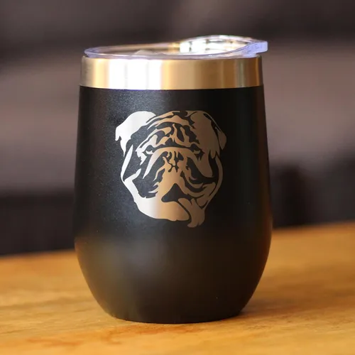 Vista 3 de Custom Bulldog Personalized Wine Tumbler with Sliding Lid - Stemless Stainless Steel Insulated Cup - English Bulldogs Outdoor Camping Mug