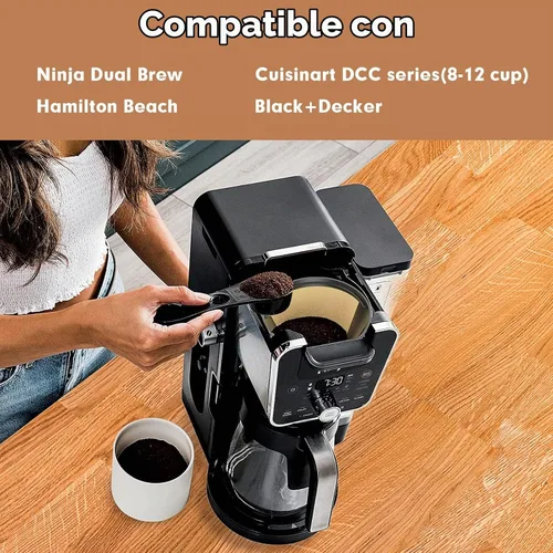 Vista 2 de Filtro de café dorado – Filtro de café permanente reutilizable #4 en forma de cono de metal compatible con accesorios de café Ninja CFP301 CFP201