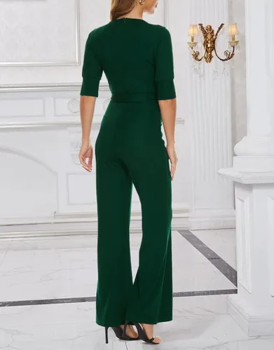 Vista 4 de Overol elegante de verano para mujer con cintura alta pierna ancha pantalones largos