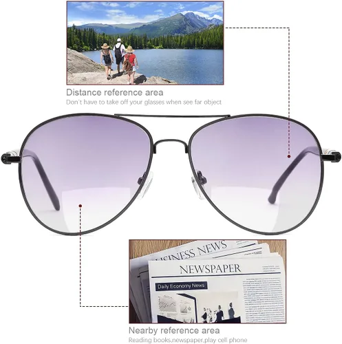 Vista 2 de YIMI Paquete de 2 lentes de lectura bifocales invisibles, lentes de sol con bisagra de resorte, protección UV, lectores solares anti luz azul