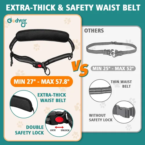 Vista 2 de Correa doble para perros con cierre de seguridad, bolsa de cintura para 2 perros Extra-Thick Shock Absorbing Waist Belt, for Dog Walking Running