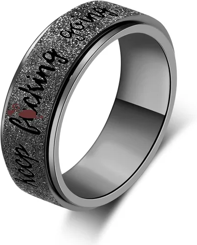Vista 14 de Fidget Ring Women for Anxiety Rings:Personalized Inspirational Mantra Stainless Steel Silver Black Rainbow Rose Gold Spinning Ring for Men Women