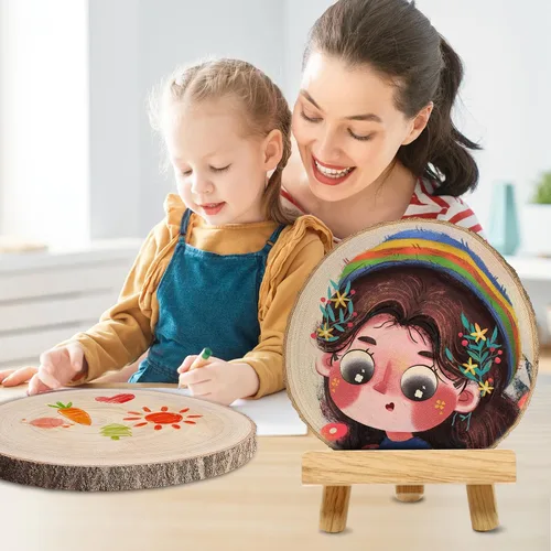 Vista 5 de Rebanadas de madera para centros de mesa 4 piezas, rodajas redondas de madera para manualidades, círculos y losas de madera rústica, discos