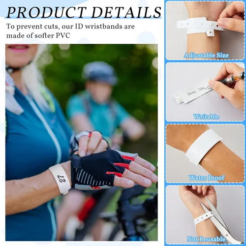 Vista 3 de Henoyso 300 pulseras de plástico blanco para identificación, pulseras de hospital, pulseras de vinilo a granel, impermeables, para pacientes