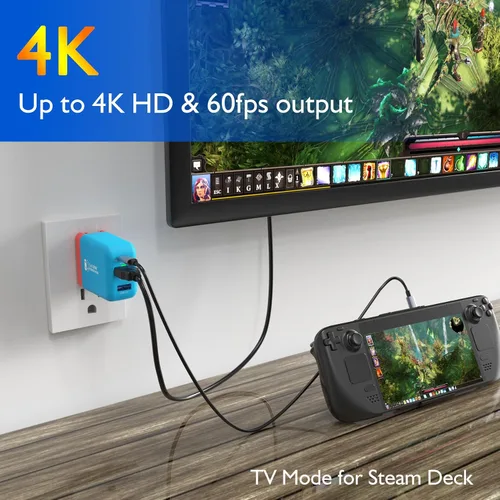 Vista 5 de Mirabox Cargador portátil de 65 W para Nintendo Switch, compatible con Switch OLEDSteam DeckROG AllySamsung DexiPadMacBook, estación de acoplamiento