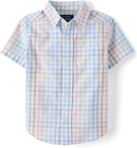 Vista 26 de The Children's Place Baby Boys' and Toddler Poplin Short Sleeve Button Down Shirt (Applemint)