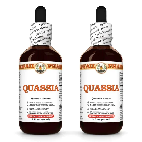 Vista 3 de Quassia (Quassia amara) Extracto líquido, tintura, suplemento de hierbas, Hawaii Pharm, fabricado en EE. UU., 2 x 2 onzas líquidas