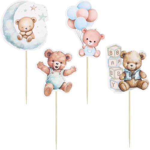 Vista 3 de Gyufise 32 Piezas Decoraciones para Cupcakes de Oso de Baby Shower Luna Oso Bebé Decoraciones de Pastel de Baby Shower Tema de Animales de la Selva