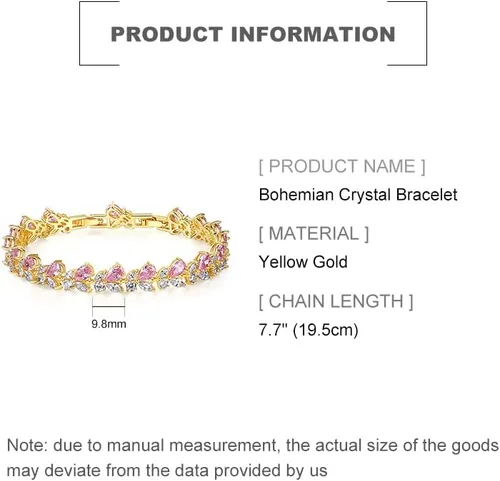 Vista 2 de Pulsera de cristal bohemio de oro de 14 quilates para mujer, pulsera de lujo con forma de rama de cristal rosa natural, pulsera de moda, regalo