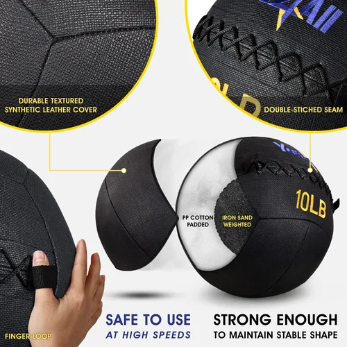 Vista 3 de Yes4All Bola de pared, bola de arena de hierro con peso de cuero suave para ejercicio multifuncional dinámico, 6 libras - 30 libras a. negro