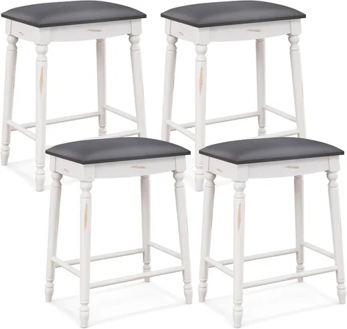 Vista 11 de Giantex Juego de 2 taburetes de bar de 24 pulgadas de altura de mostrador con asiento acolchado, patas de madera de goma, reposapiés y superficie