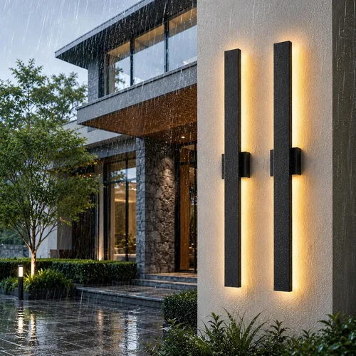 Vista 10 de Paquete de 2 lámparas LED modernas de pared de 23.6 pulgadas de largo, 18 W, impermeable, IP65, blanco cálido, 110 V, lámpara de pared rectangular