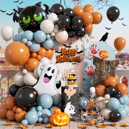 Vista 16 de Kit de arco de globos naranjas, guirnalda de globos de otoño de Acción de Gracias con globo de papel de aluminio de hoja burdeos naranja quemado Día