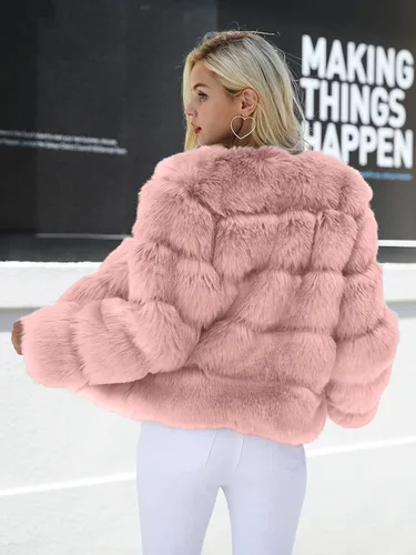 Vista 3 de Simplee - Chaqueta de lujo de piel sintética, abrigo corto para mujer