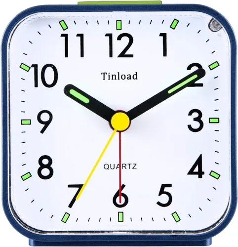 Vista 13 de Tinload Reloj despertador analógico de viaje con batería pequeño, silencioso, sin tictac, suave despertador, sonidos de pitido ascendente, Negro