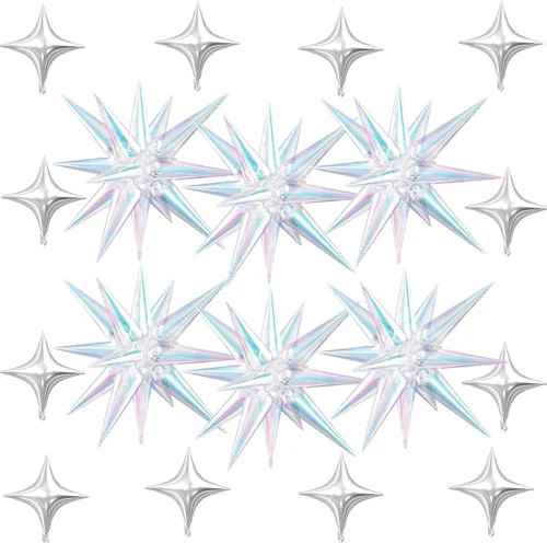 Vista 25 de 18 globos de estrella rosa, globo rosa bebé con 6 globos de estrella en explosión de 22 pulgadas, 12 globos de aluminio de cuatro estrellas