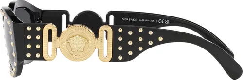 Vista 2 de Versace Gafas de sol para hombre, montura negra, lentes gris oscuro, 2.087in