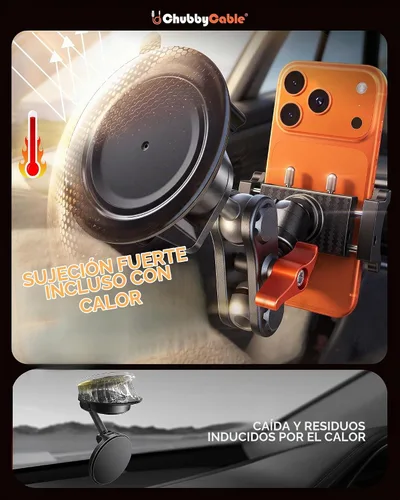 Vista 5 de Chubbycable - Soporte para teléfono de coche con ventosa, cabeza de abrazadera 360° adjustable magnetic head with a durable metal body and strong