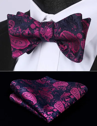 Vista 25 de HISDERN Pajaritas para hombre, corbatín de cachemira para hombre, corbata de lazo y bolsillo cuadrado, juego formal de esmoquin para boda