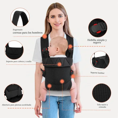 Vista 2 de IULONEE Portabebés Wrap Mochila para bebés recién nacidos a niños pequeños Negro
